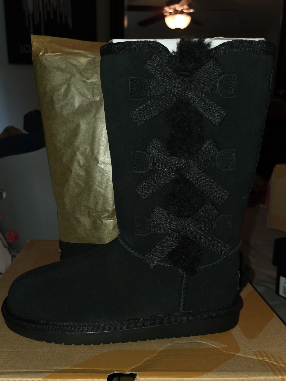 Koolaburra Black Mid-Calf Shearling Bow Boots